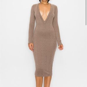 NEW Long Sleeve Deep V Neck Knit Sweater Dress